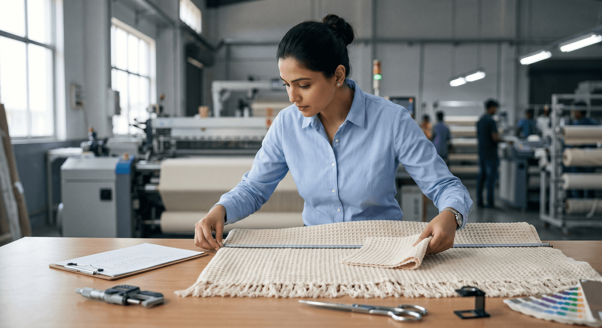Quality control inspection of finished textiles before dispatch